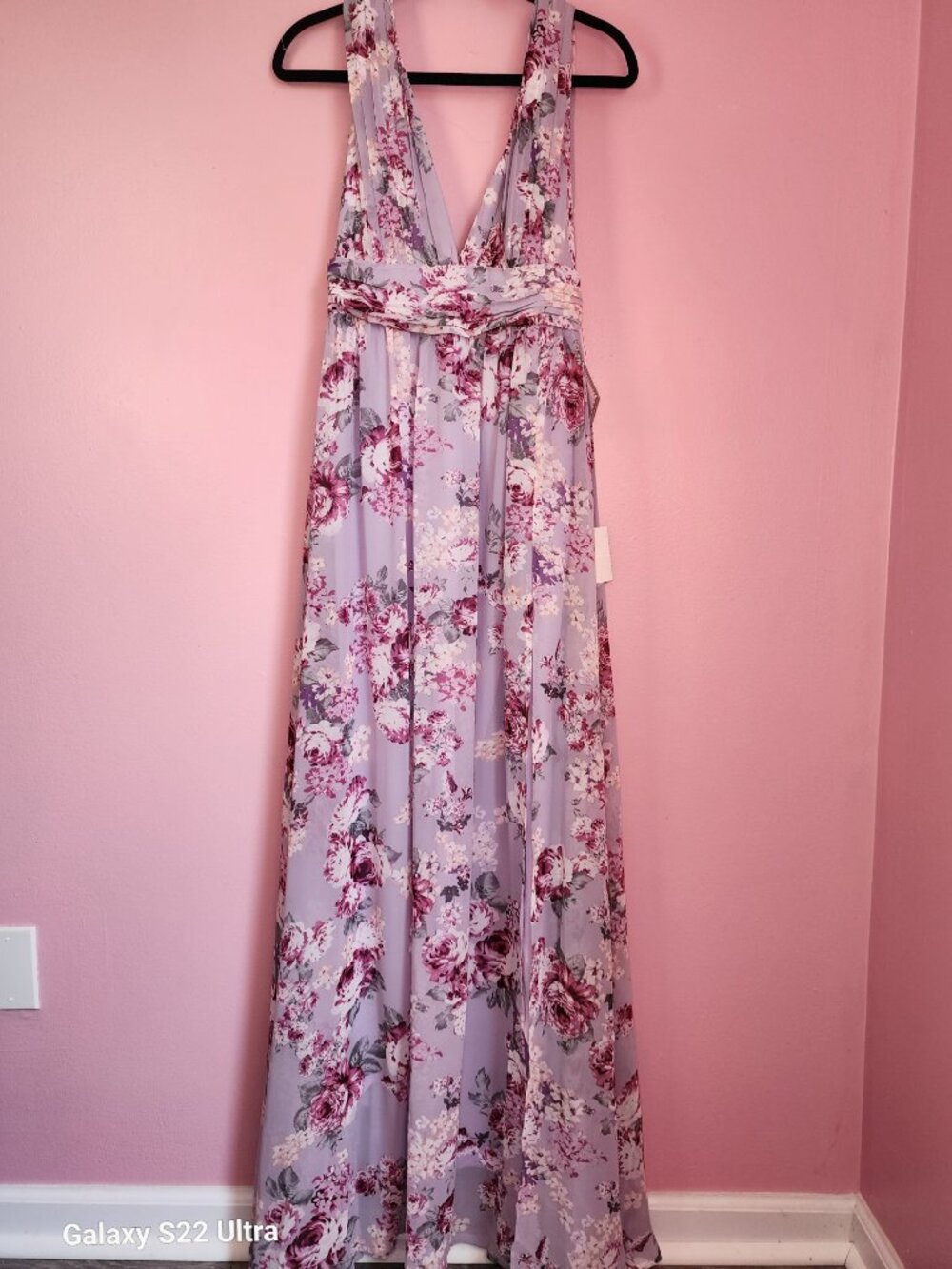 Lulu's Lavender Blush Floral Maxi Dress with Pink Rose Print
